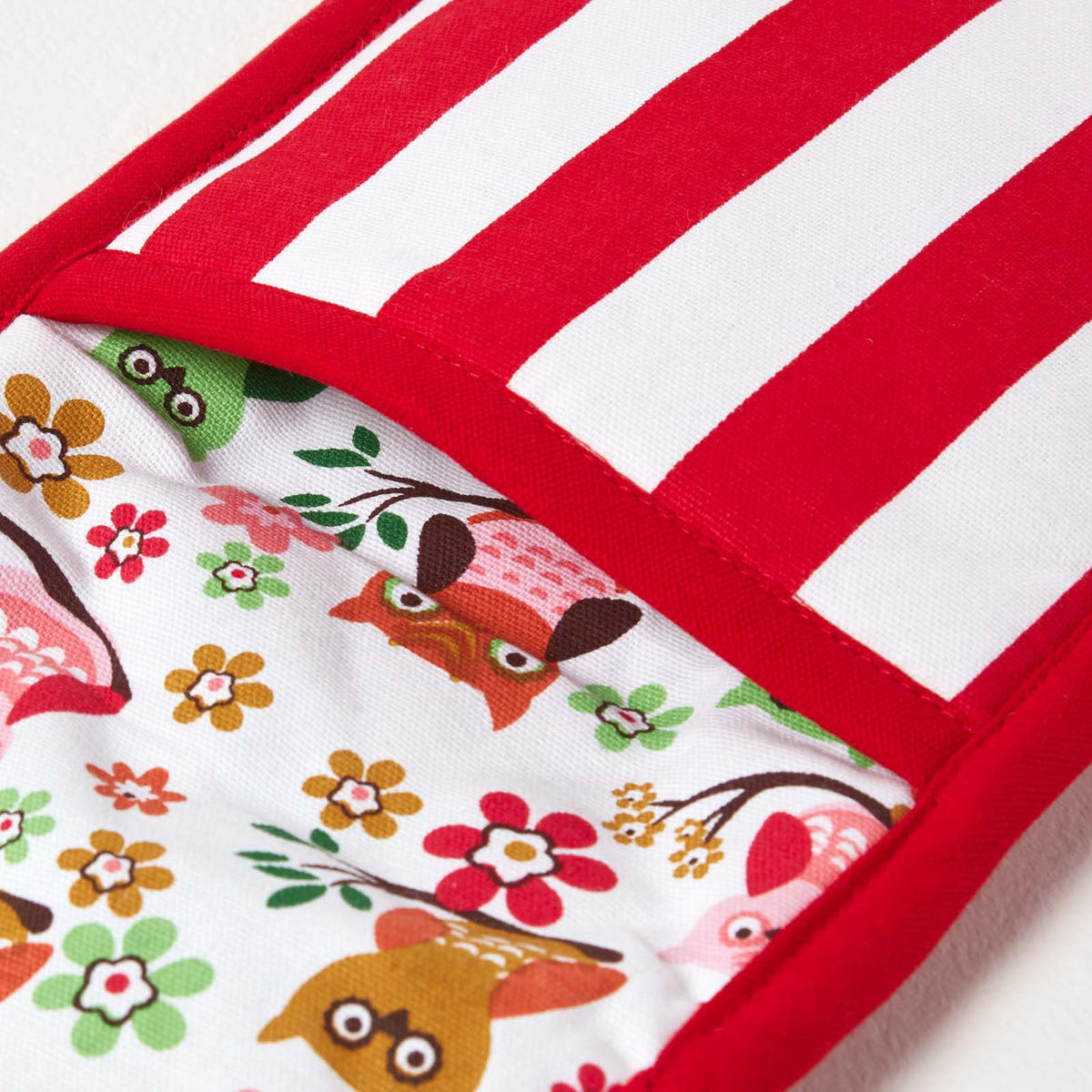 DOPPEL-OFENHANDSCHUH Eulen 18/84 cm, Baumwolle wattiert - Rot, Textil (18/84cm) - Homescapes