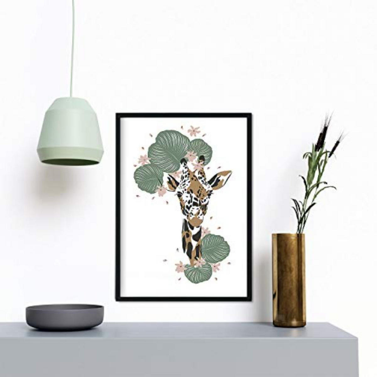 POSTER Set mit 4 GiraffenLeopardblatt, Blumen und Pflanzen vom Dschungel A3 Rahmenlos - Klar, Papier (29.7/3cm) - Nacnic
