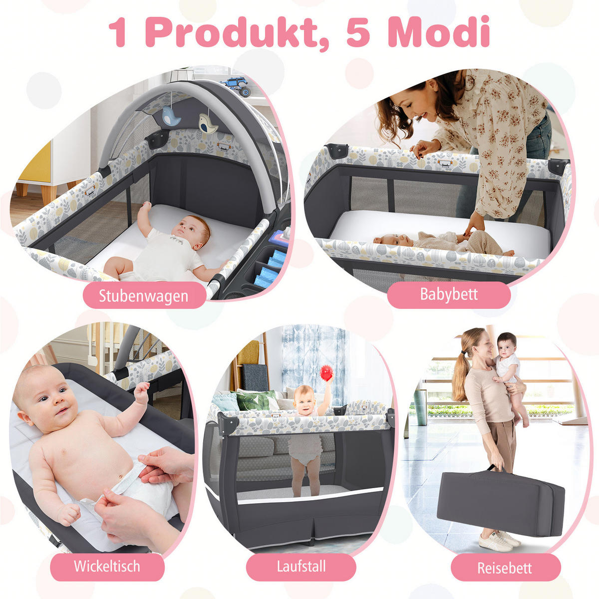 BABYBETT Grau - Grau, Textil - COSTWAY