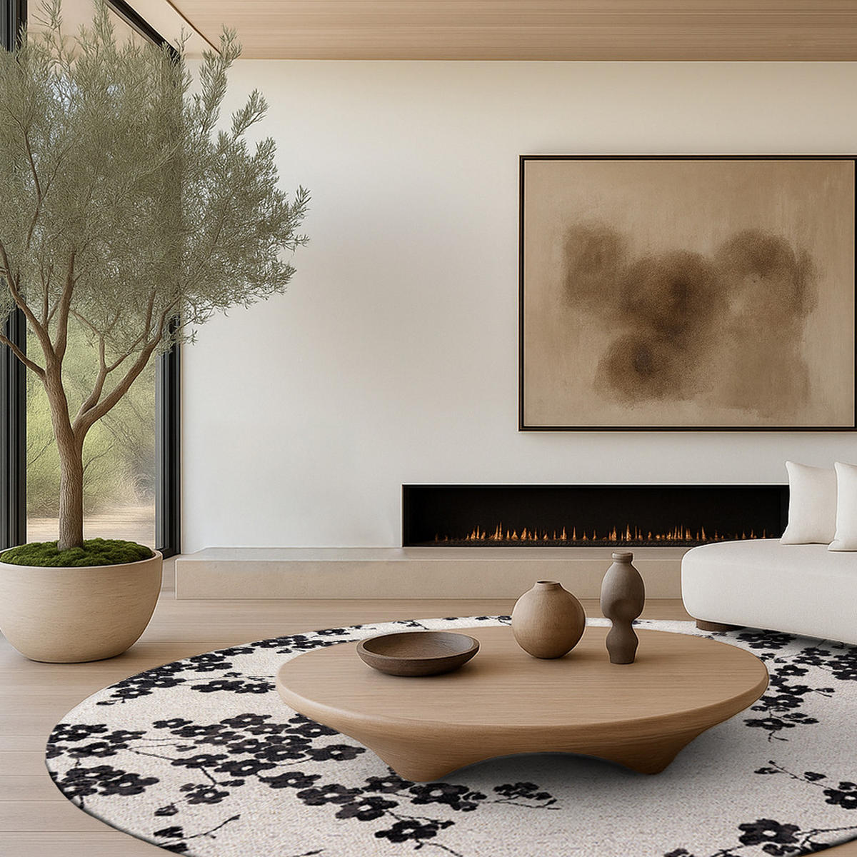TEPPICH Night Snow Sakura 240/240 cm - Schwarz, Kunststoff/Textil (240/240cm) - Louis De Poortere