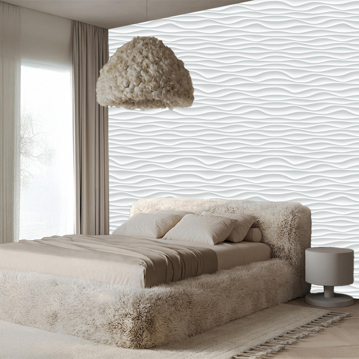 VLIESTAPETE Geometrische Wellen in 3D-Optik – Weiß, Grau – 50x1000 cm - Weiß/Grau, Papier (50/1000cm) - Muralo