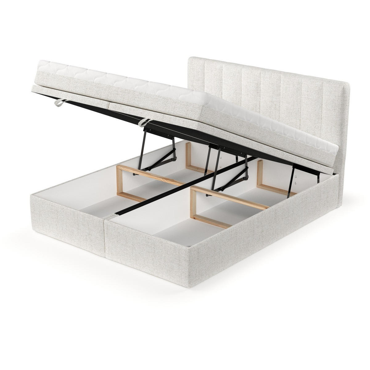 BOXBETT Lume 200/200 cm Creme im Neve Stoff - Creme/Schwarz, Holz/Holzwerkstoff (200/200cm) - AltaBeds