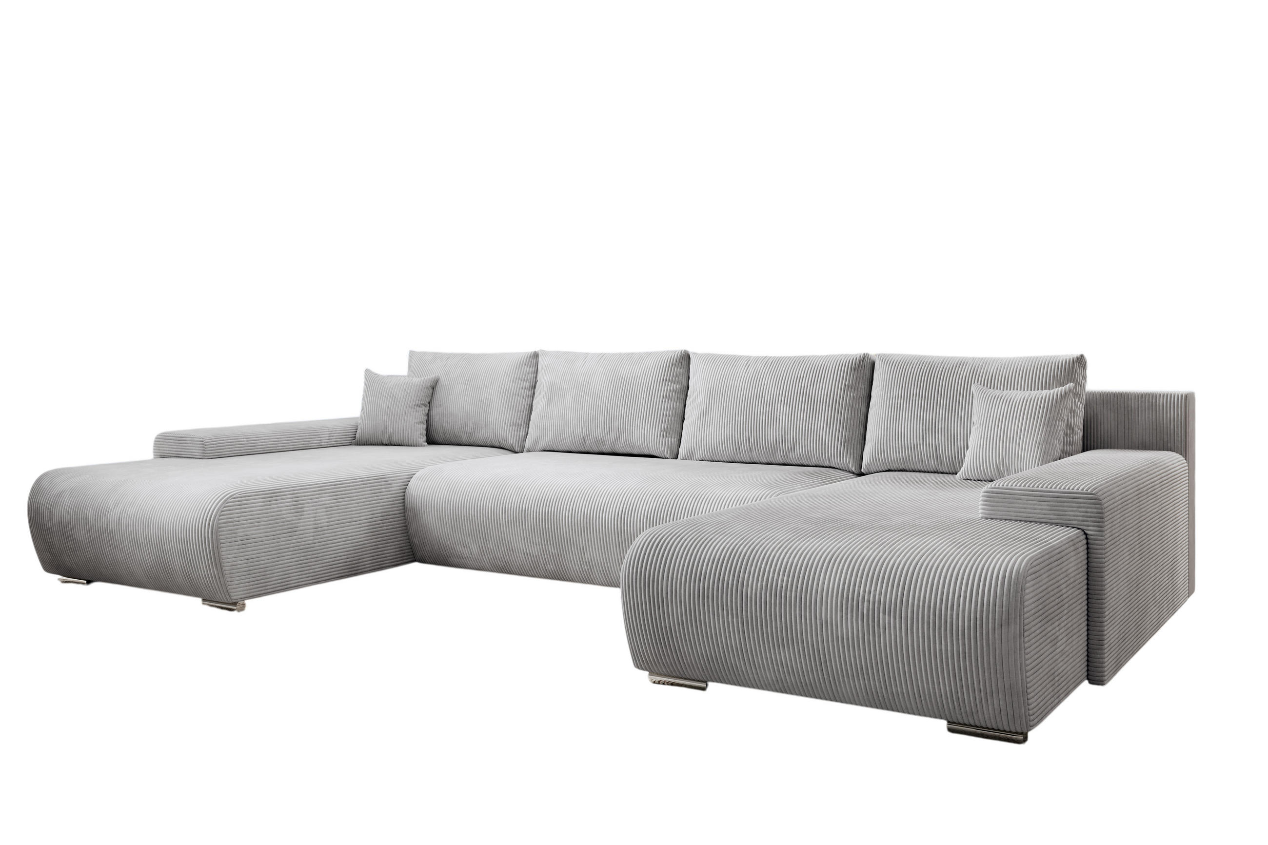 ECKSOFA Credo mit Schlaffunktion und Bettkasten, Couch U-Form, 348x81x185 cm, Hellgrau - Hellgrau, Holz (348/170cm) - PROMETO Möbel