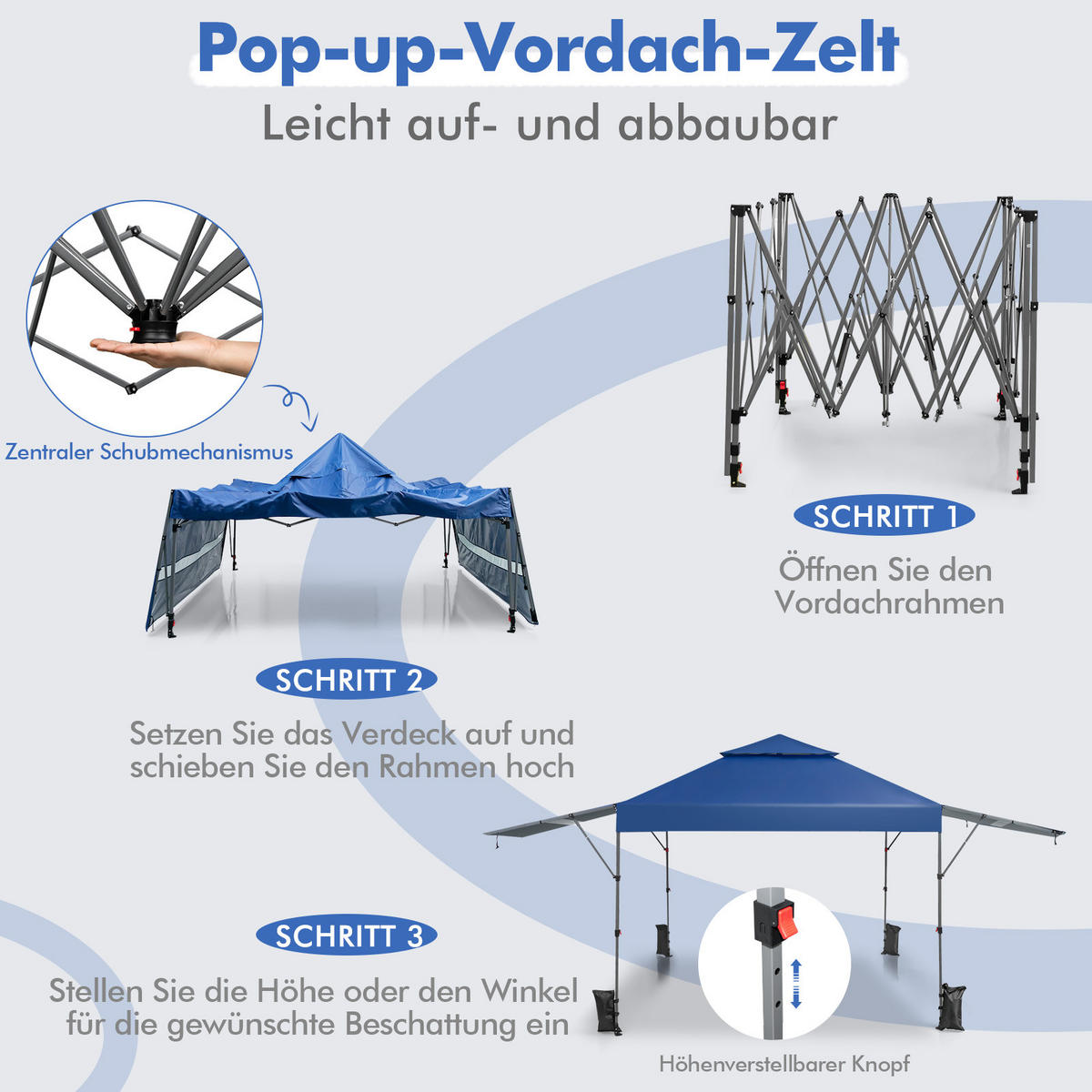 PAVILLON 3x3m Blau - Blau, Kunststoff (537/290/300cm) - COSTWAY