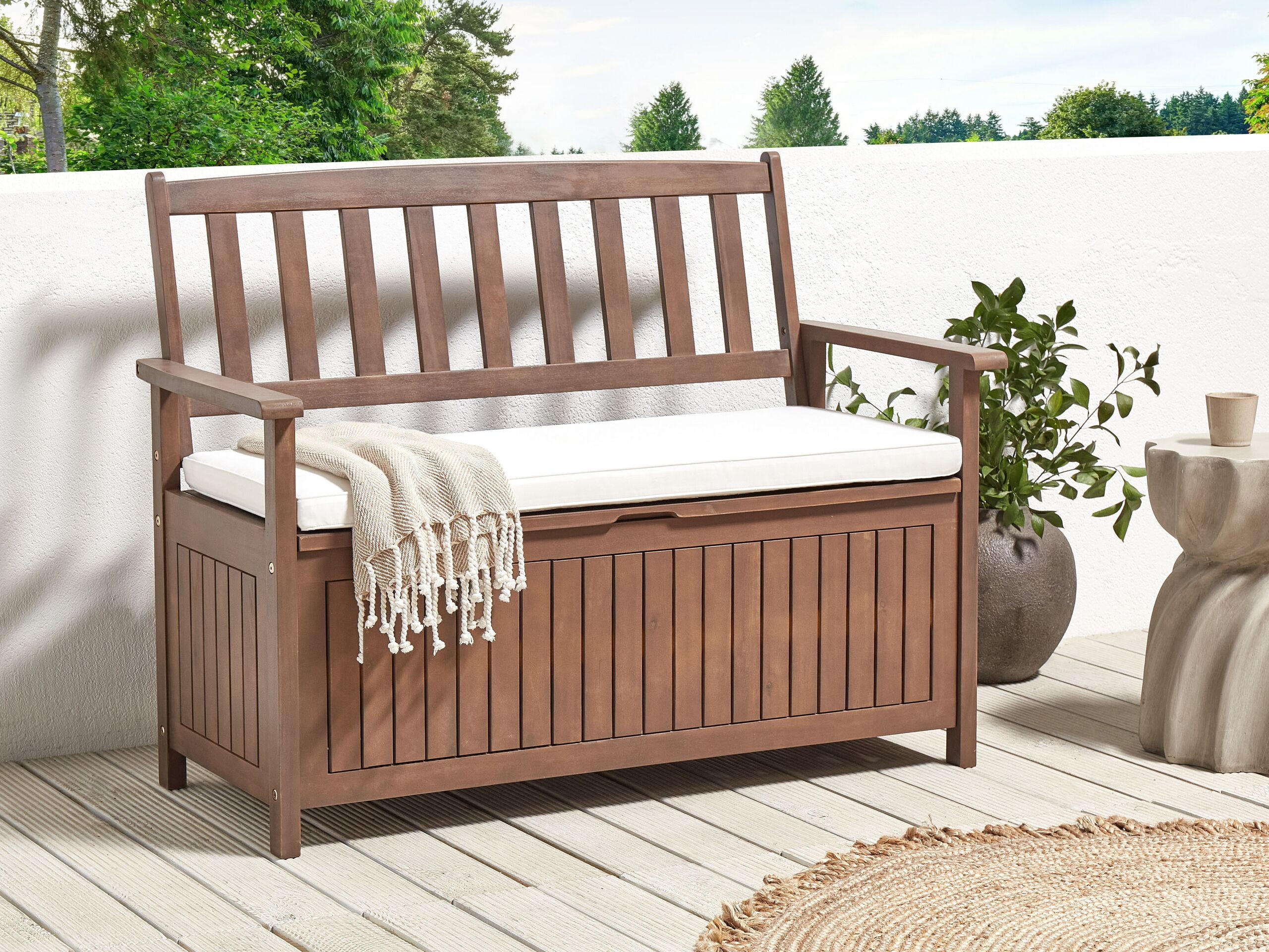 Thumbnail - Beliani Gartenbank, Dunkelbraun, Creme, Holz, 120x91x60 cm, Gartenmöbel, Gartenbänke