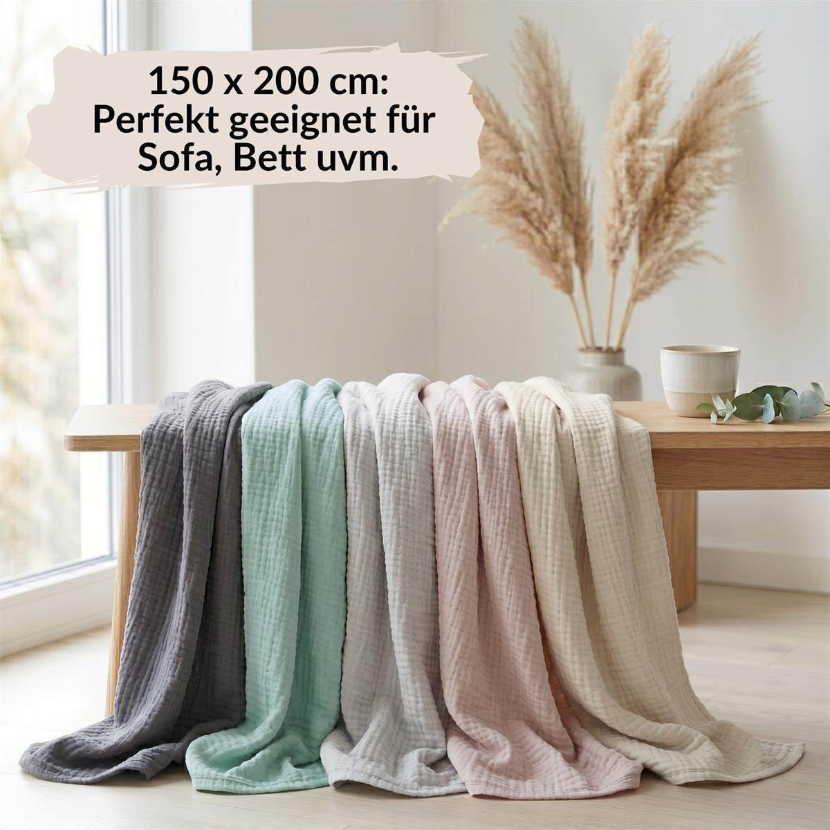 WOHNDECKE Musselin 150 x 200 cm, Leichte Kuscheldecke aus 100% Baumwolle - Nutzbar als Tagesdecke, Plaid oder Decke für Sofa, Couch & Bett - Zartrosa - Rosa, Textil (150/200cm) - Carpe Sonno