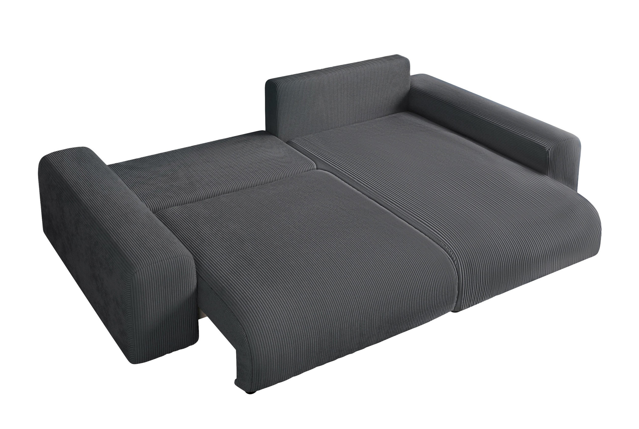 ECKSOFA mit Schlaffunktion, Bettkasten, Wellenunterfederung, seitenverkehrt montierbar B255/T165/H84 cm, Liegefl. 148x196 cm, Cord Grau / 21006 - Schwarz/Grau, Kunststoff/Textil (255/165cm) - luma-home