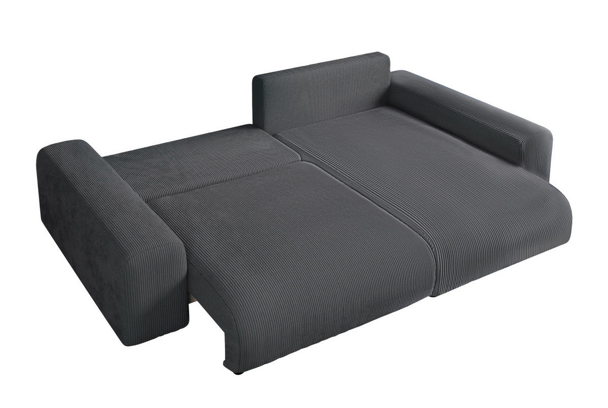 ECKSOFA mit Schlaffunktion, Bettkasten, Wellenunterfederung, seitenverkehrt montierbar B255/T165/H84 cm, Liegefl. 148x196 cm, Cord Grau / 21006 - Schwarz/Grau, Kunststoff/Textil (255/165cm) - luma-home