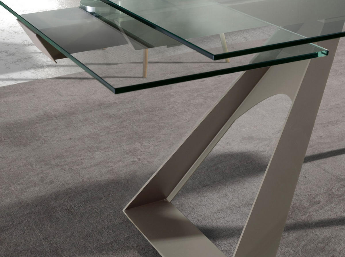 ESSTISCH Rechteckiger ausziehbarer Esstisch aus gehärtetem Glas und taupefarbenem Stahl 160/100/76 cm - Transparent/Goldfarben, Glas (100/160/76cm) - ANGEL CERDA