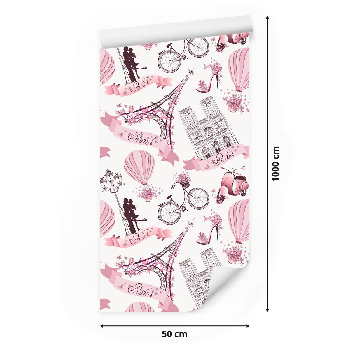 VLIESTAPETE Paris und Eiffelturm – Rosa, Grau, Weiß – 50x1000 cm - Rosa/Weiß, Papier (50/1000cm) - Muralo