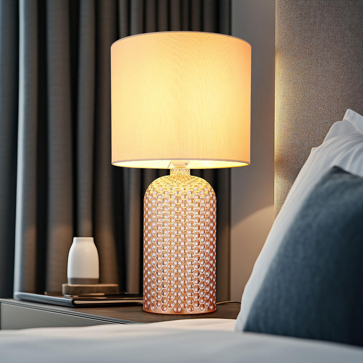 TISCHLEUCHTE SOFIA Champagner Textil Glas - Champagner, Glas (26.5/26.5/50cm) - Globo Lighting
