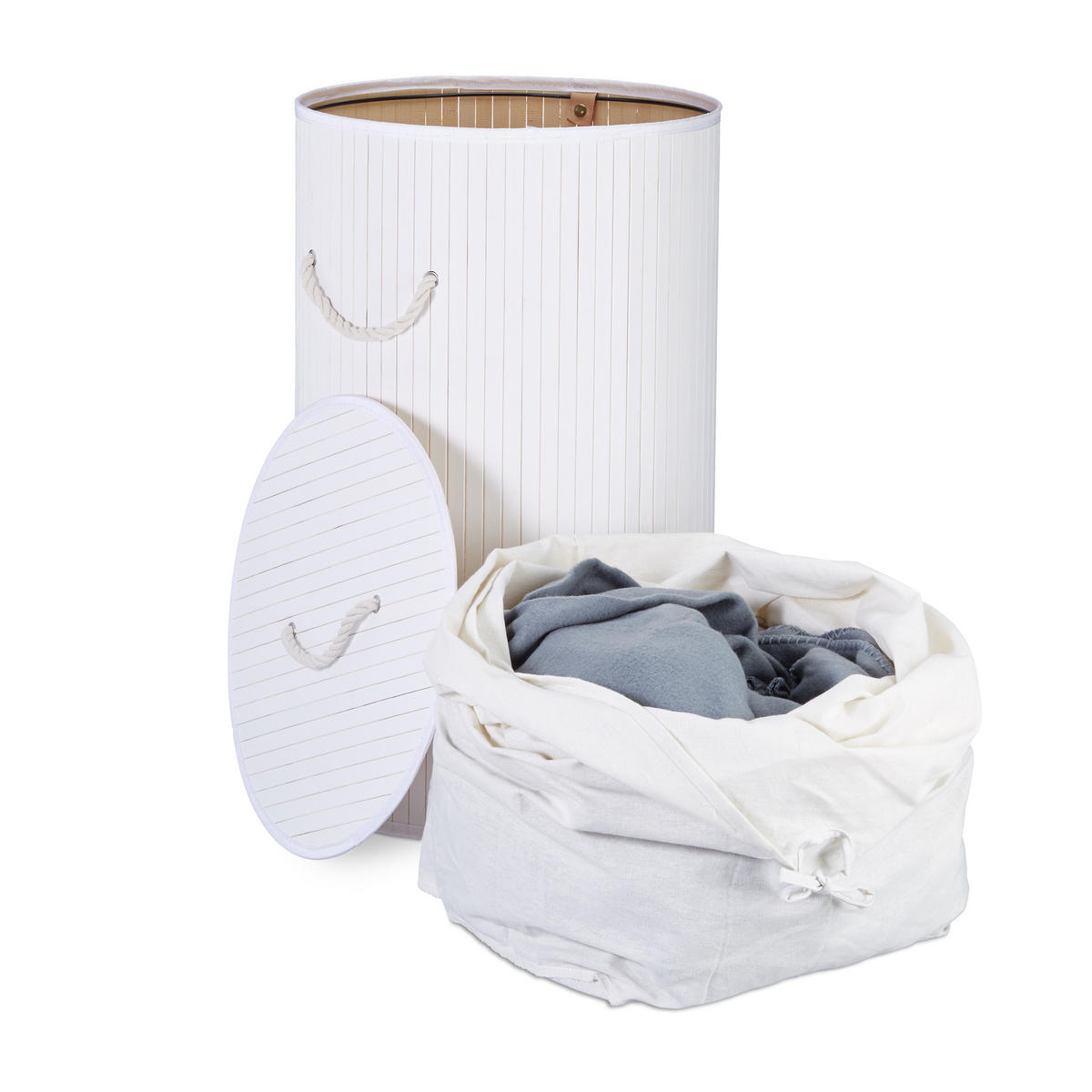 WÄSCHEKORB - Weiß, Holz/Textil (41/65/41cm) - Relaxdays