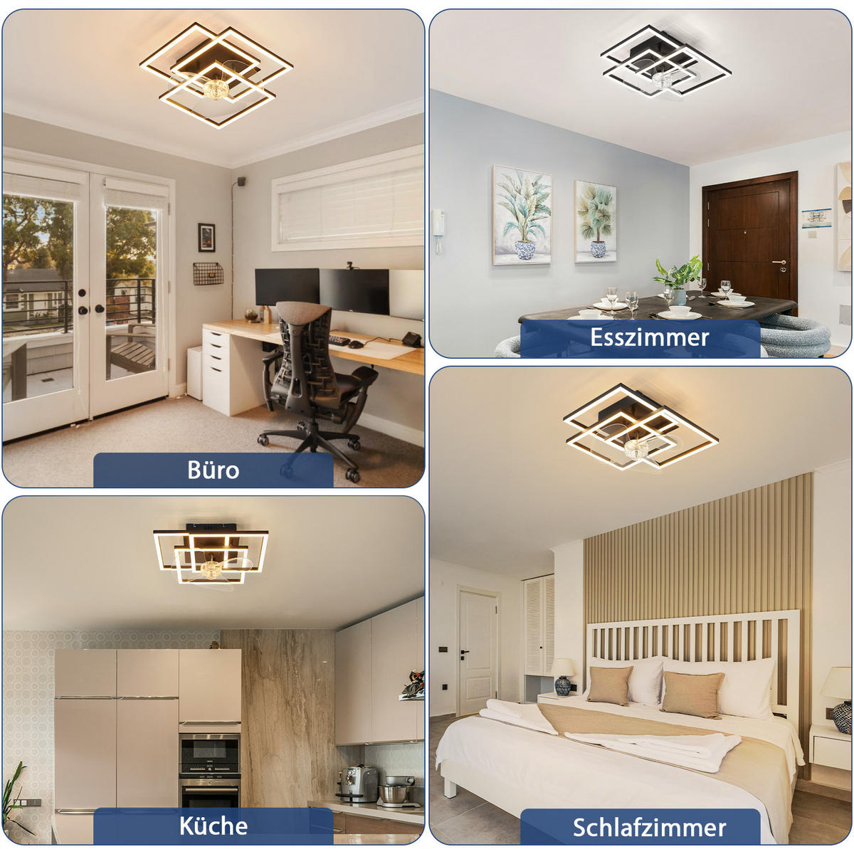 LED DECKENVENTILATOR Qalen 37/37/16.5 cm - Schwarz, Kunststoff/Metall (37/37/16.5cm) - ZMH