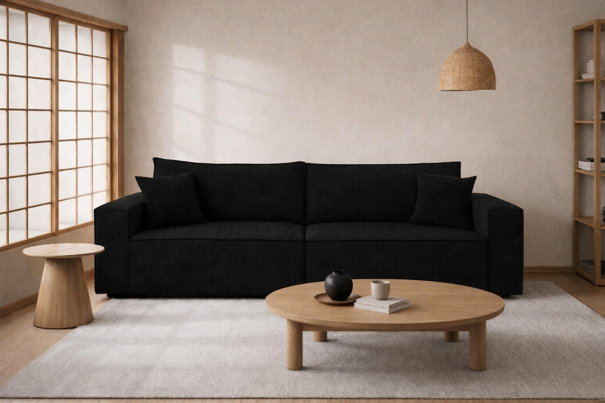 SOFA Mit Schlaffunktion Und Bettkasten, Cordstoff Poso, Schwarz, BEST SCORNER - Schwarz, Holz (245/83/90cm) - Kaiser Möbel