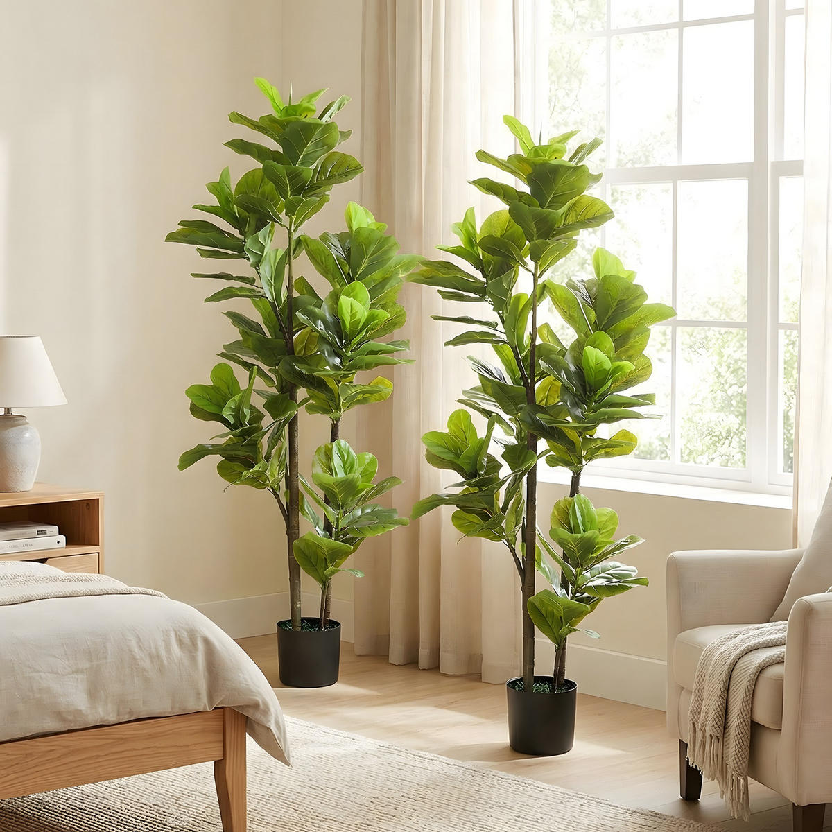 KUNSTPFLANZE 2er-Set DE-16648 150 cm, Geigenfeigen-Design Grün - Grün, Kunststoff (150cm) - ComfortXL