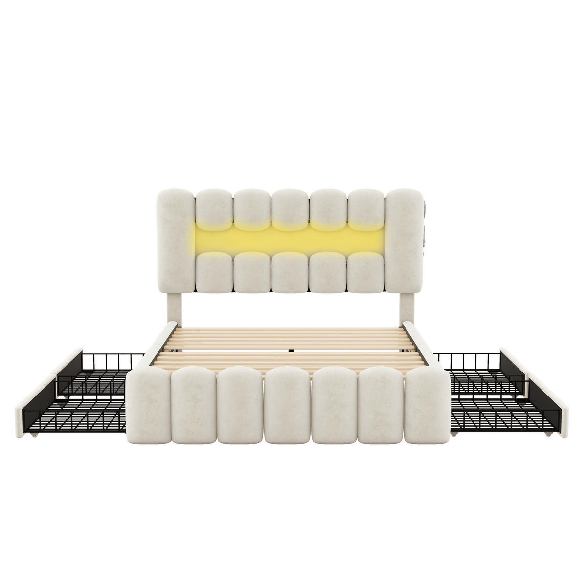POLSTERBETT 160/200 cm Beige mit 4 Schubladen, USB und LED-Beleuchtung - Beige, Textil (160/200cm) - OKWISH