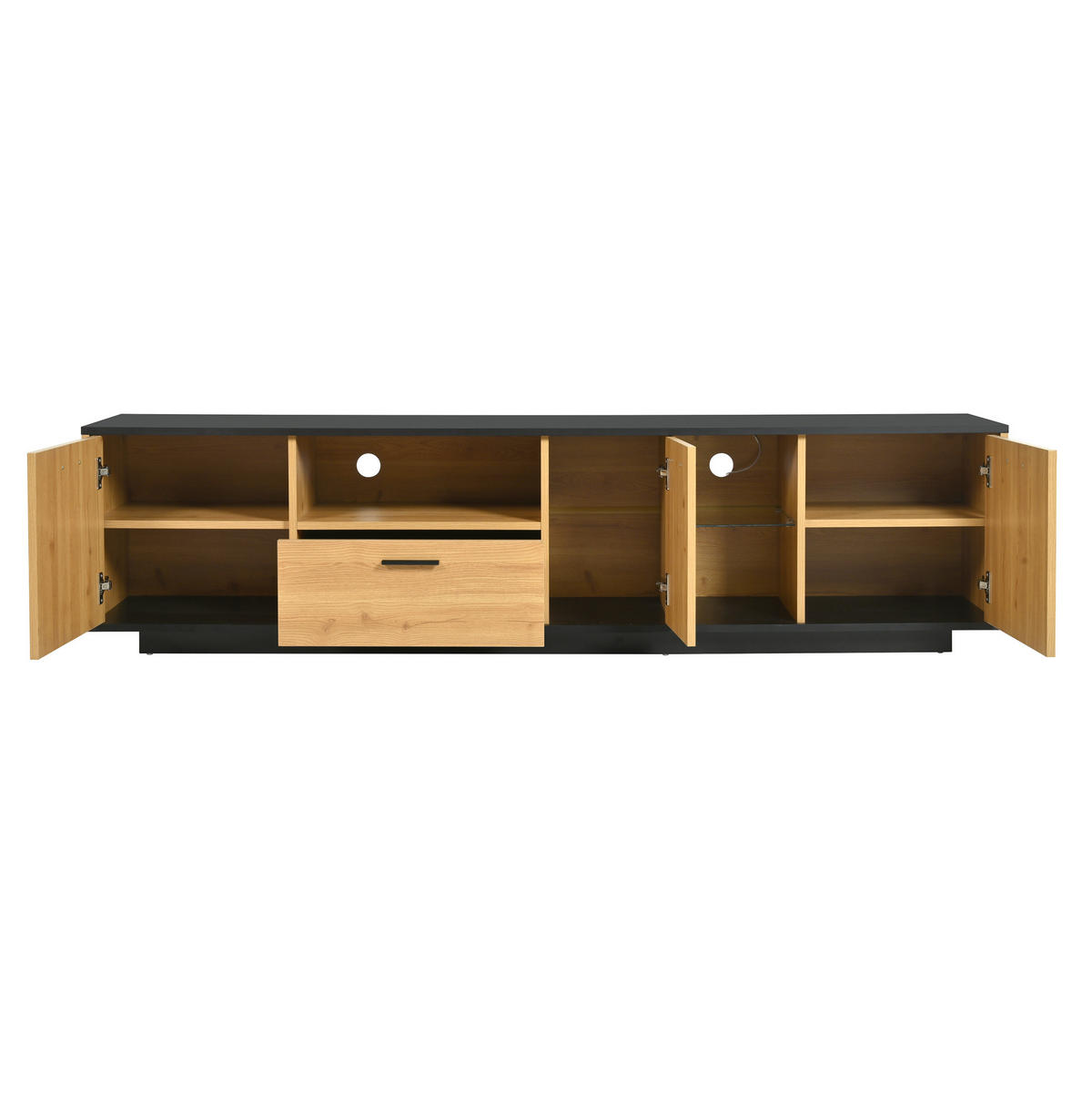 LOWBOARD 180/37/45 cm aus MDF mit LED-Beleuchtung Schwarz/Natur - Schwarz, Holzwerkstoff (180/45/37cm) - Modenvie