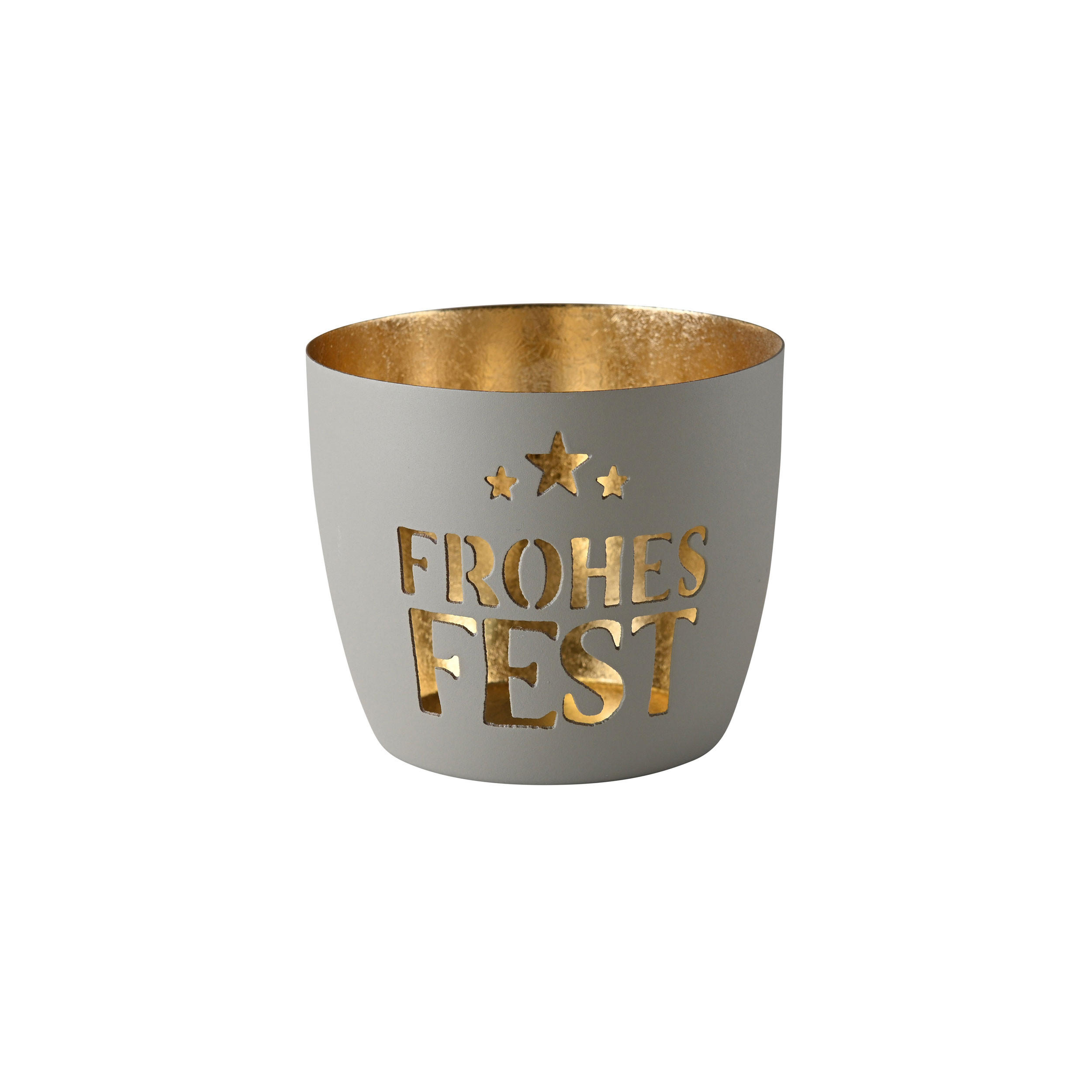 TEELICHTHALTER Madras Frohes Fest M, Eisen, Flannel / Gold, H 8.5 cm - Multicolor, Metall (9cm) - Gift Company