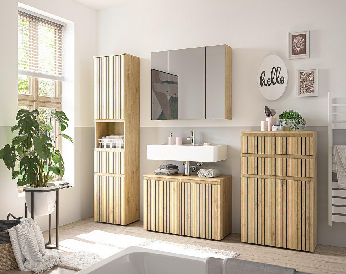 SPIEGELSCHRANK - Spanplatte - Eiche Artisan, Holzwerkstoff (80/70/20cm) - home24