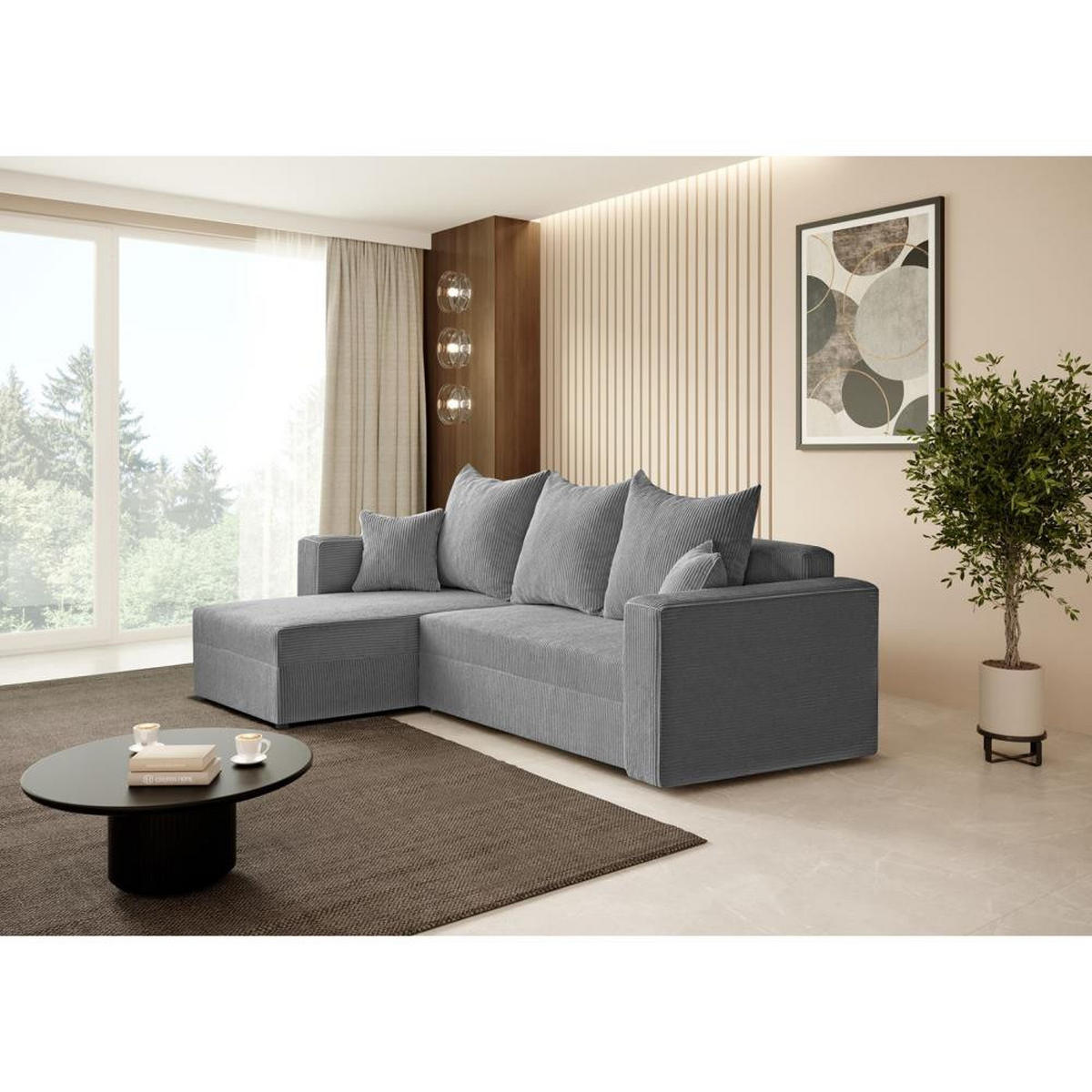 ECKSCHLAFSOFA Hamlet L Grau - Schwarz/Grau, Textil/Metall (241/142cm) - Beautysofa
