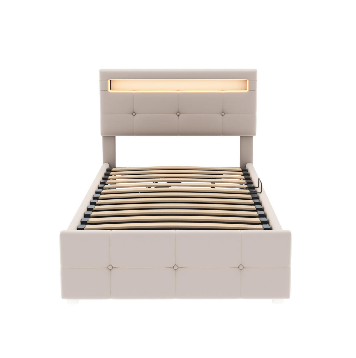 POLSTERBETT mit LED und Stauraum 90x200 cm Samt Beige - Beige, Metall (90/200cm) - Beauniv