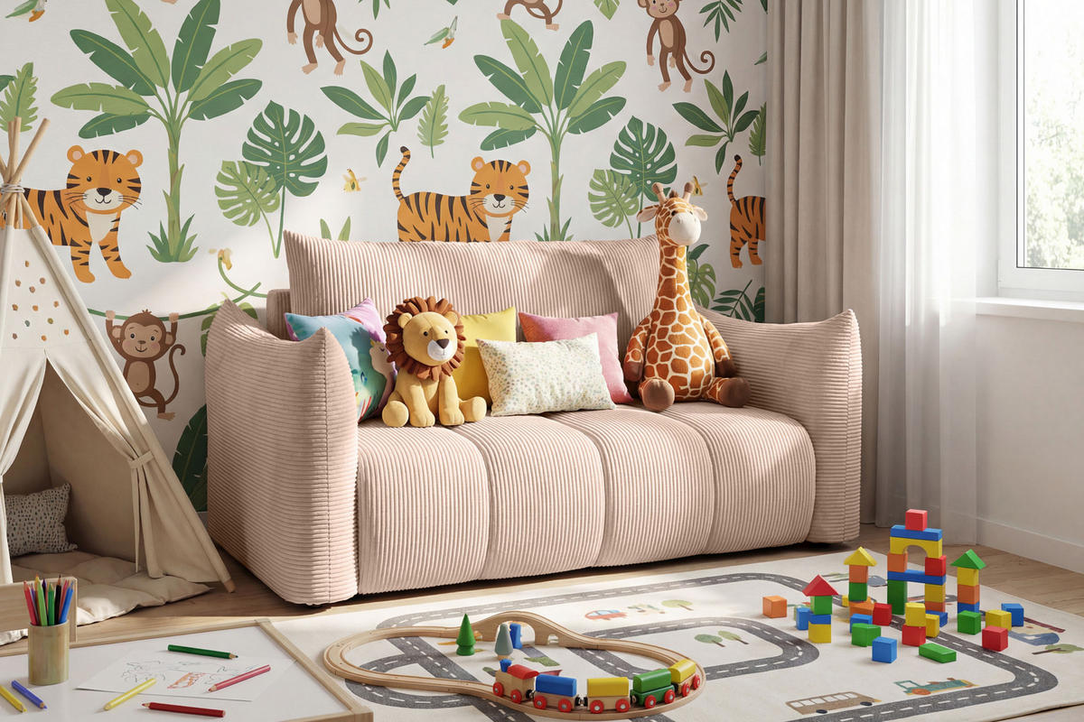 SCHLAFSOFA Lilo mit Bettkasten, Rosa Cordstoff 120/86/101 cm - Schwarz/Rosa, Kunststoff/Textil (120/86/101cm) - WFL GROUP
