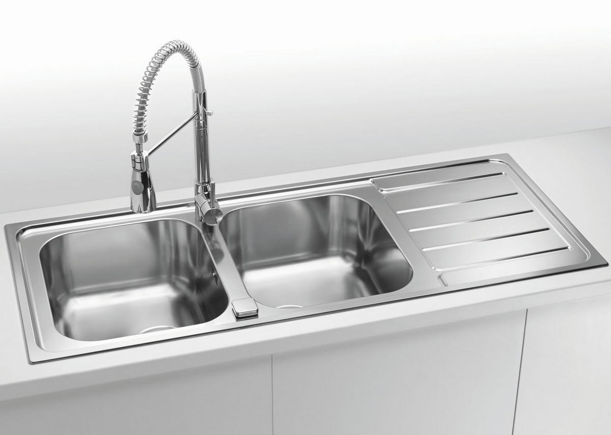 KÜCHENSPÜLE 116x50cm Edelstahl Line maxim 100 Schrank ab 80cm 2x Hahnloch Ablage - Edelstahlfarben, Metall (50/19.5/116cm) - Alveus