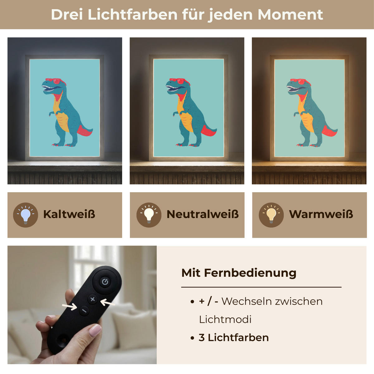 NACHTTISCHLAMPE MIT AKKU Dinosaurier - Blau - Sonnenbrille 30x40 cm - Hellblau, Holzwerkstoff (8/30/40cm) - OnlyWow