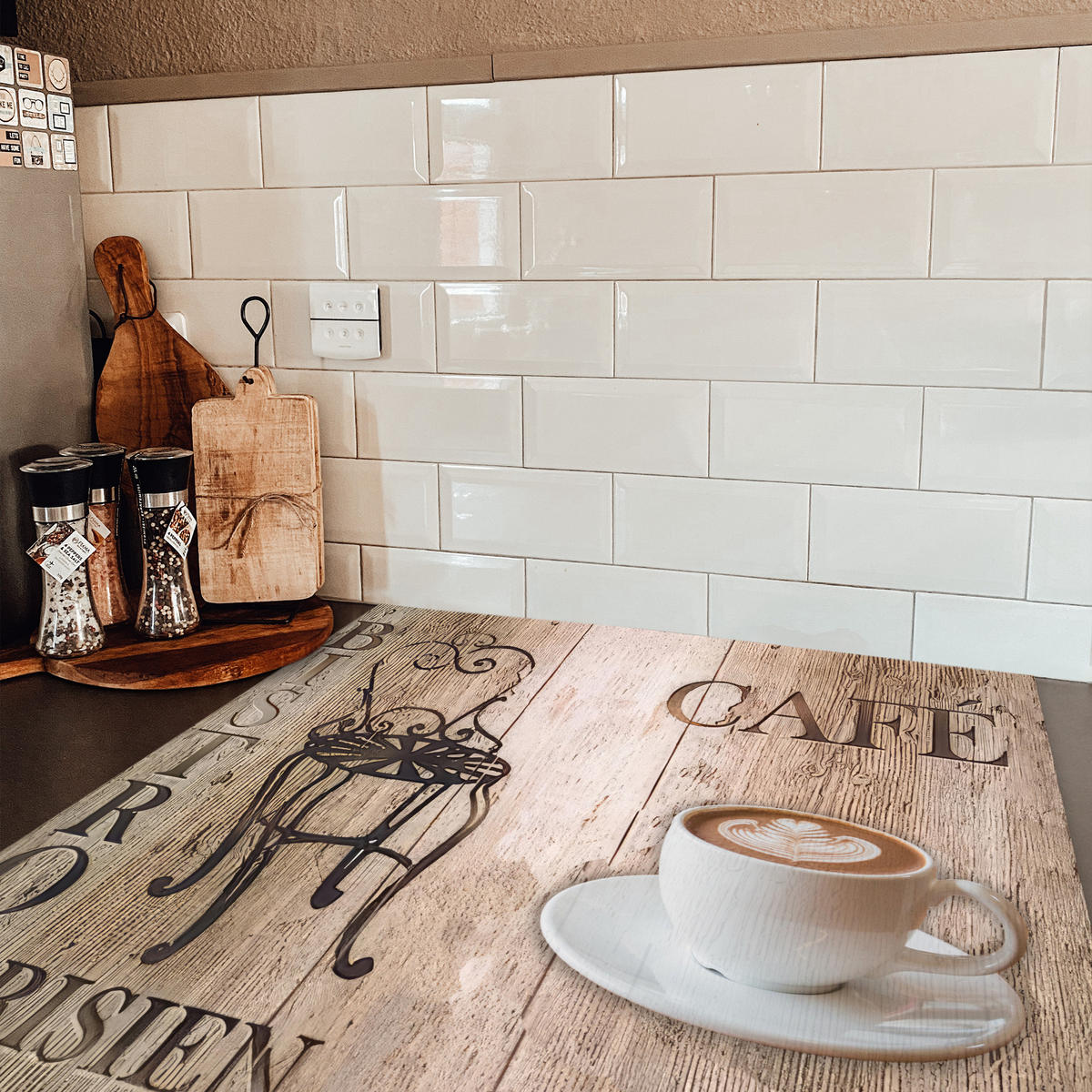 HERDABDECKPLATTE Bistro Parisien - Café - Kaffee - Jahrgang 78x78 cm - Cappuccino, Kunststoff (78/0.2/78cm) - MuchoWow
