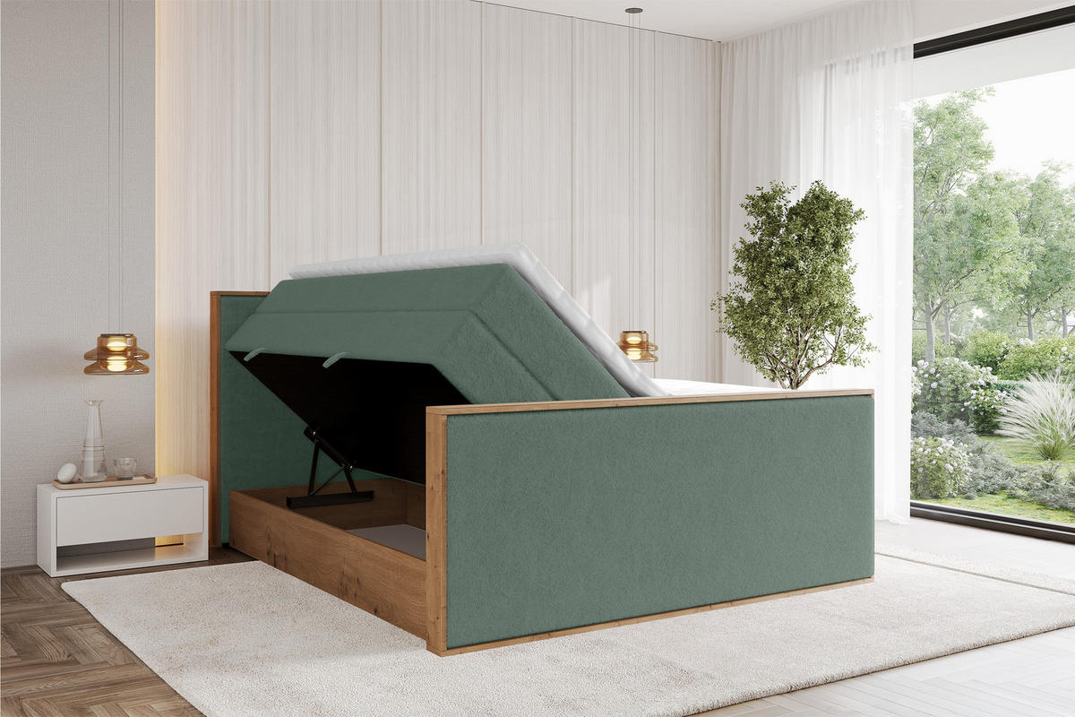 BOXSPRINGBETT LOLLI9 -Z-KING 160x200 - H3/H4 Grün - Grün, Holzwerkstoff (160/200cm) - ALTDECOR