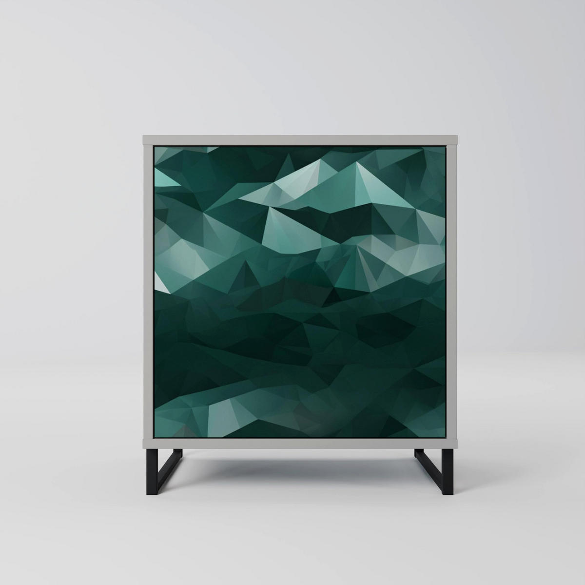 SIDEBOARD POLYGONAL FLOATING, Grau, 57,5x42x67,5 cm, Schwarze Metall-Rahmenfüße - Multicolor/Schwarz, Holzwerkstoff/Metall (57.5/67.5/42cm) - SpaceRebels