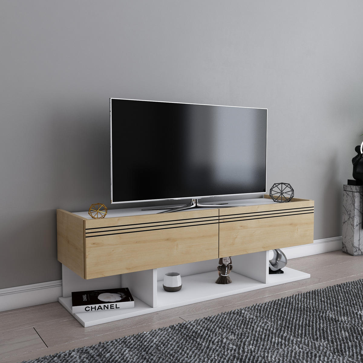 TV-ELEMENT Kase Weiss Eiche - Eichefarben/Weiß, Holzwerkstoff (120/40/35cm)