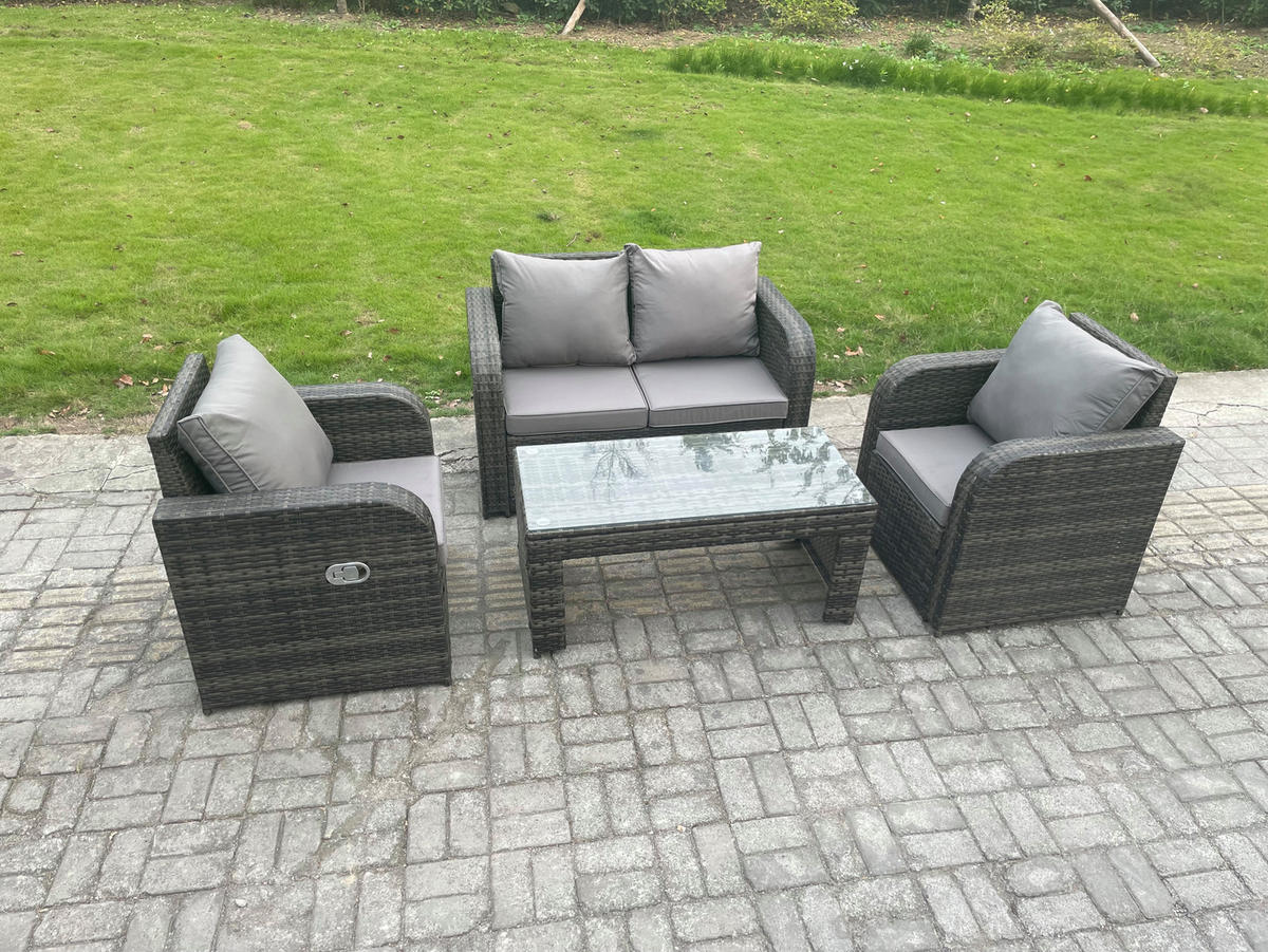 GARTENMÖBEL SET mit Sofa Polyrattan 4-Sitzer Dunkelgrau - Dunkelgrau/Grau, Glas/Kunststoff - Fimous