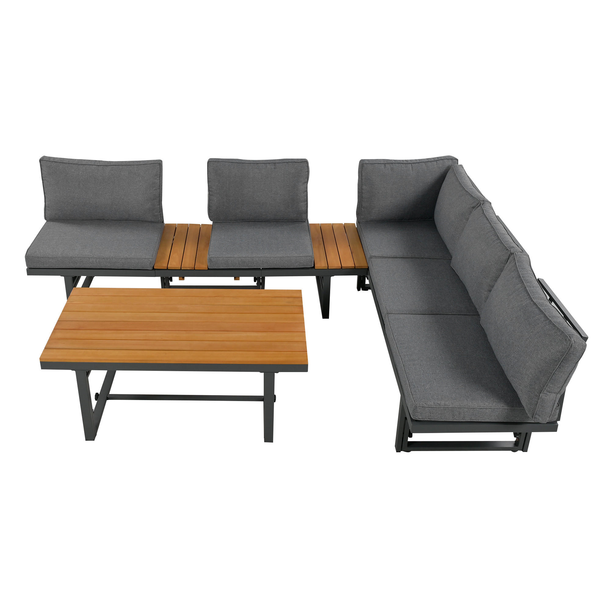 GARTENMÖBEL-SET 186/64/70-76 cm mit verstellbarer Sitz- und Tischhöhe, Akazienholz-Ablagen, Grau - Grau, Metall - Redom