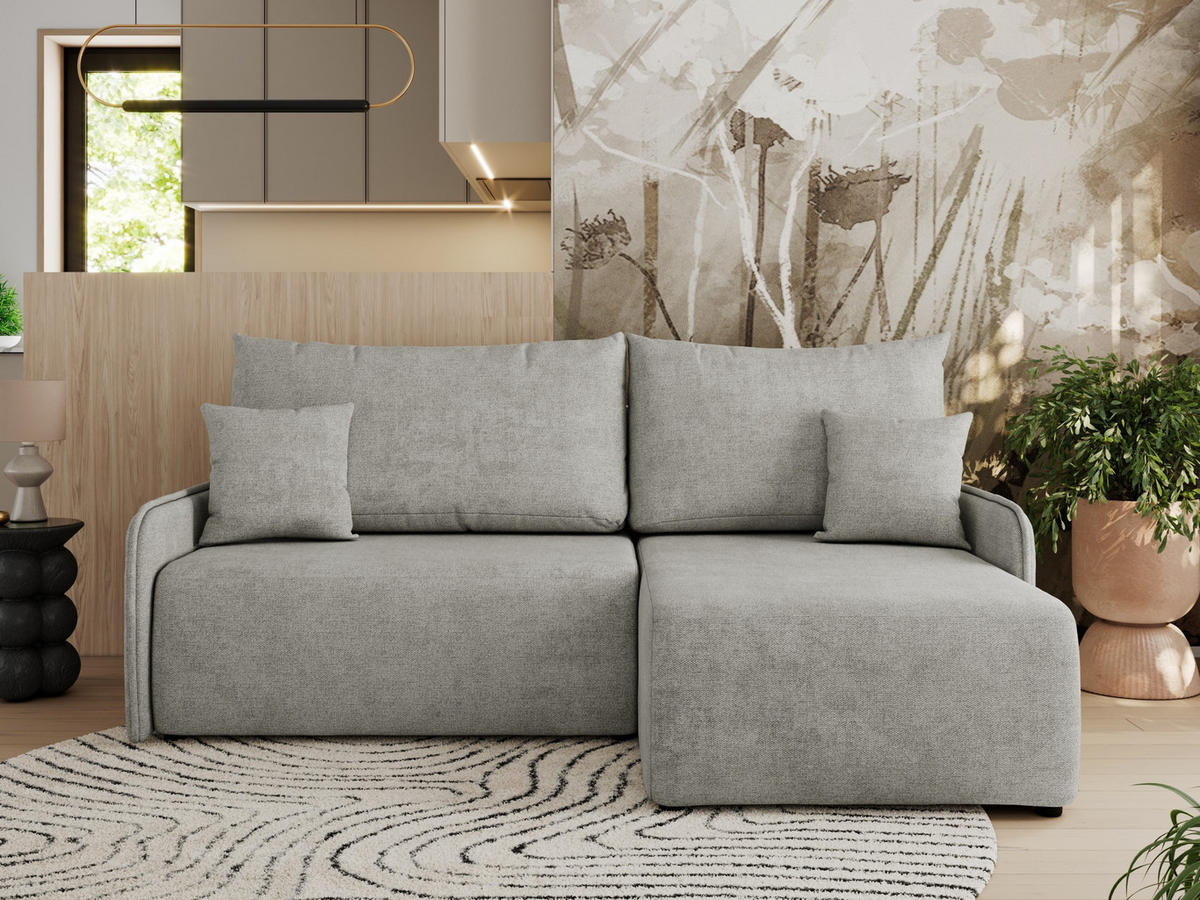 ECKSCHLAFSOFA ARPA L Hellgrau Struktur - rechts - Hellgrau/Schwarz, Kunststoff/Textil (150/198cm) - MKS