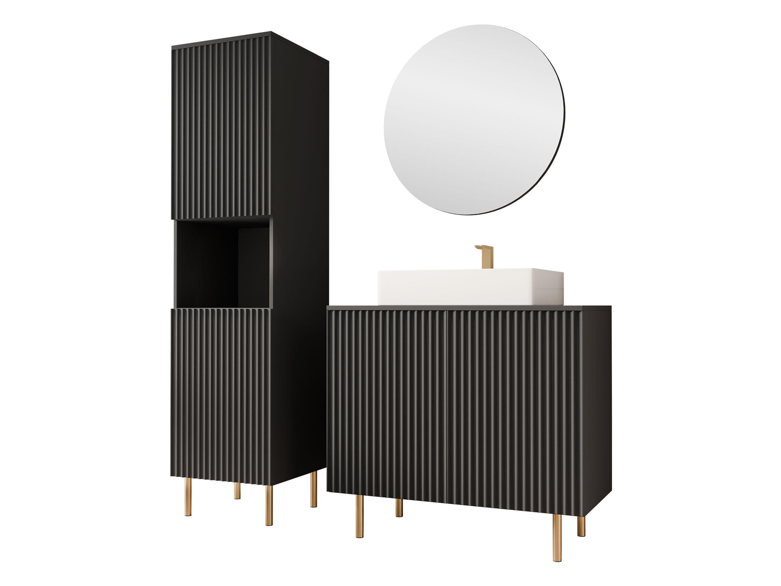 BADMÖBEL-SET Nubia III - Goldfarben/Schwarz, Holzwerkstoff/Metall (87/79/45cm) - MIRJAN24