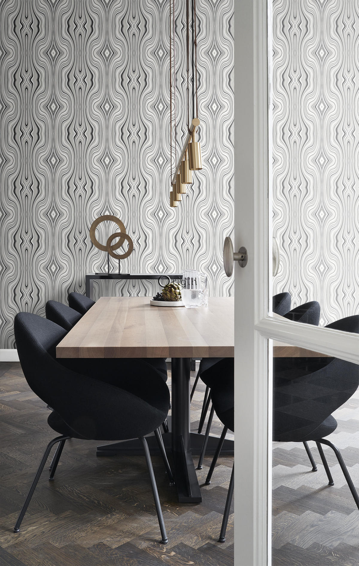TAPETE grafische Linien 53 cm x 10.05 m - Schwarz, Papier (53/1000cm) - Origin Wallcoverings
