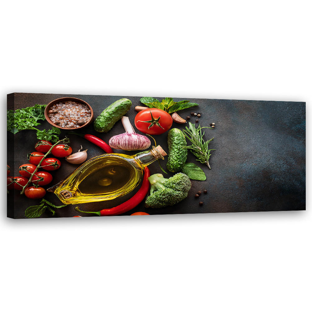 WANDBILD gemüse gewürze lebensmittel für die küche - Multicolor, Textil (90/30cm) - Feeby