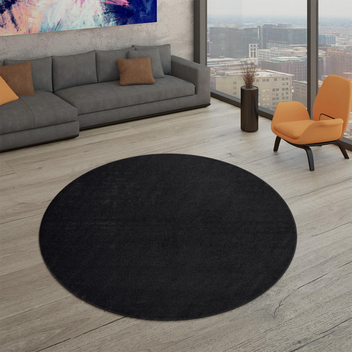 FLACHWEBETEPPICH Grau Schwarz Ø 160 cm - Schwarz, Kunststoff (160/160cm) - TT Home