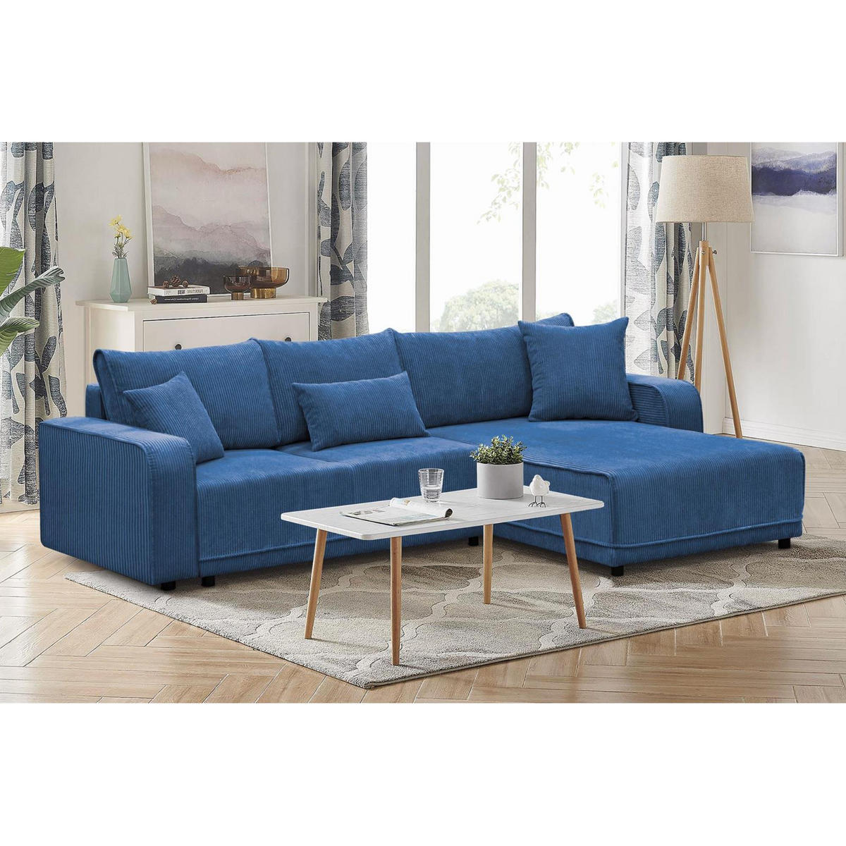 ECKSCHLAFSOFA Primo L dunkelblau - Schwarz/Dunkelblau, Textil (290/185cm) - Beautysofa