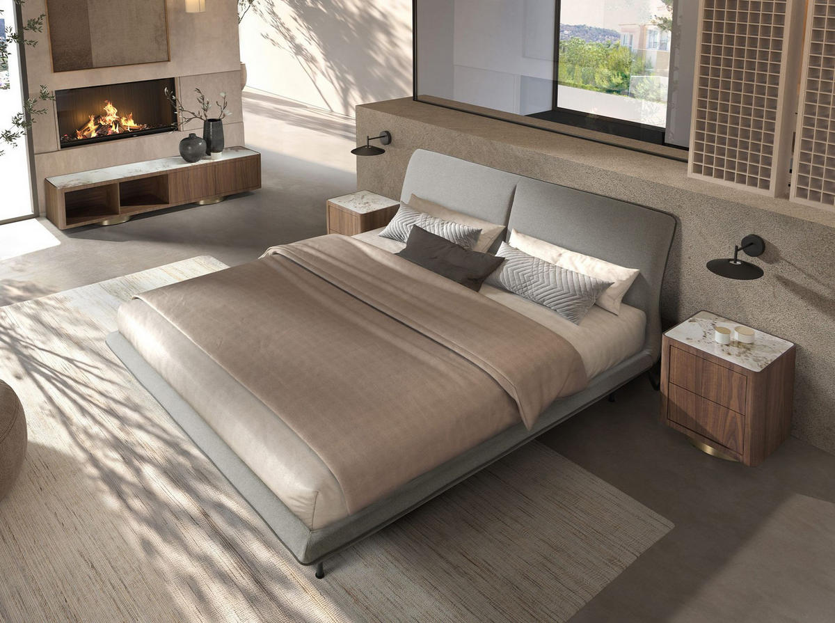 BETT aus Stoff 200/237/96 cm - Dunkelgrau/Schwarz, Holz/Textil (180/200cm) - ANGEL CERDA