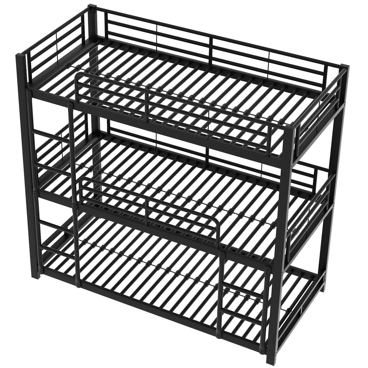 KINDERBETT 90x200 cm, Etagenbett (Dreifach) für Kinder/Jugendliche/Erwachsene, Eisen, schwarz - Schwarz, Metall (90/200cm)