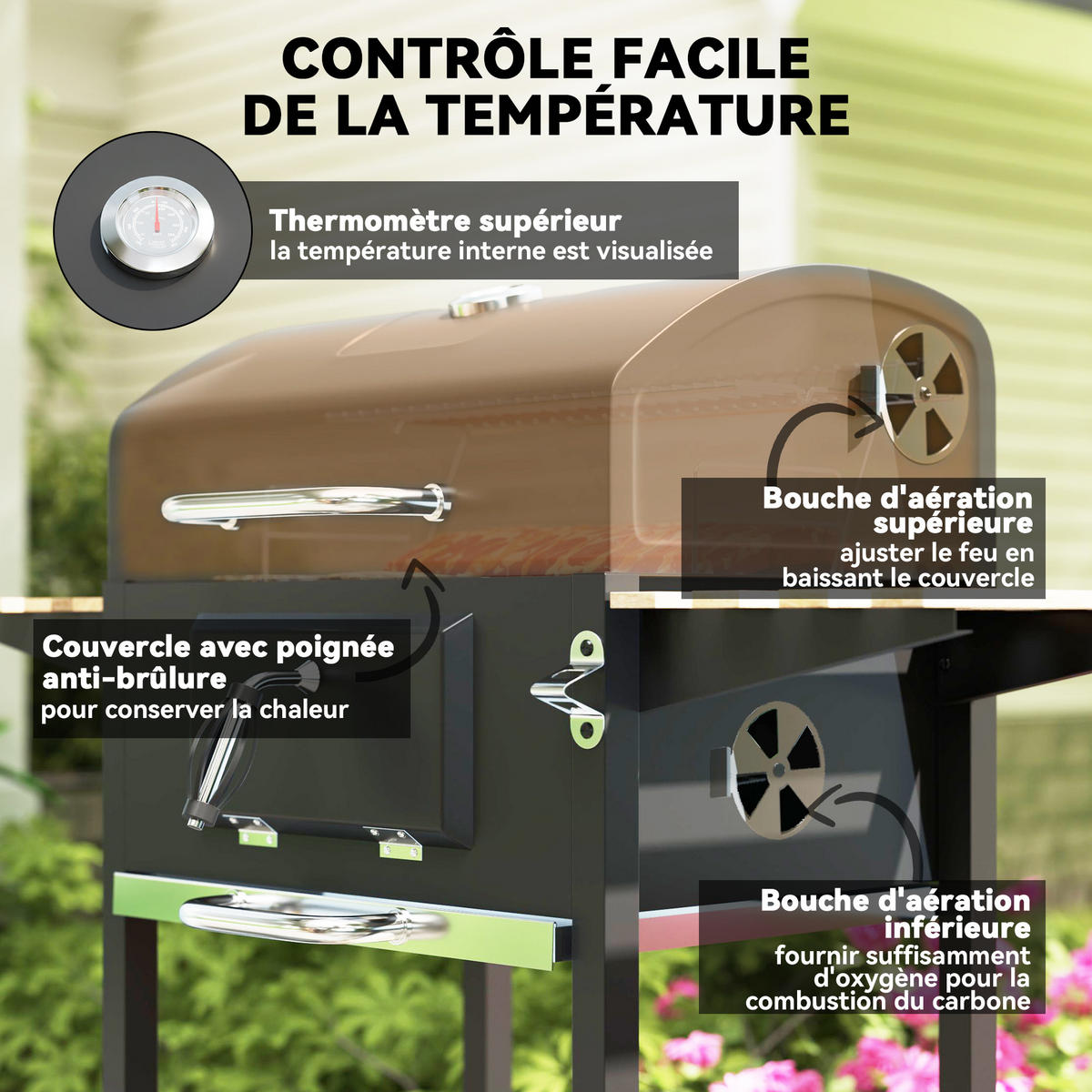 HOLZKOHLEGRILL DE-18268 Schwarz - Schwarz, Metall (58/107/112cm) - ComfortXL