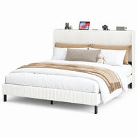 POLSTERBETT 180/200 cm in Beige & Creme Cord mit Flügelkopfteil - Beige, Holzwerkstoff/Textil (180/200cm) - CHICFURN