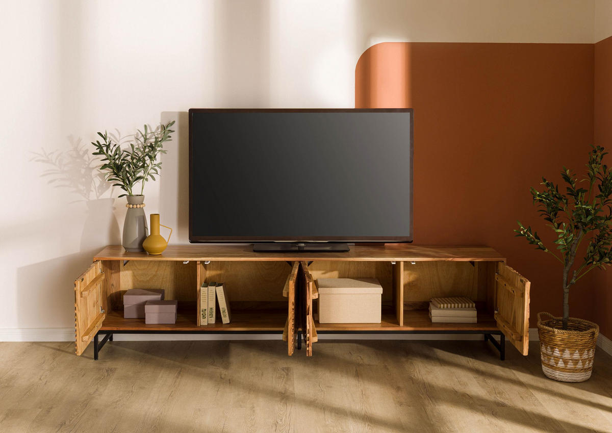 TV-BOARD Akazie 220x40x55 natur lackiert MARRAKESCH #106 - Naturfarben, Holz (220/55/40cm) - Massivmoebel24
