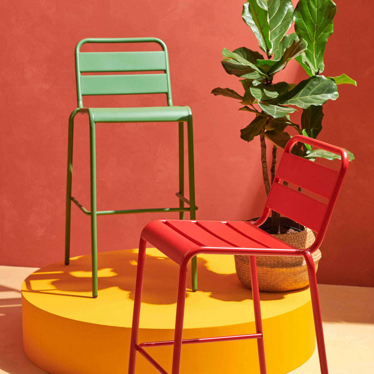 BARHOCKER, Kaktusgrünen - Dunkelgrün, Metall (48/100/49cm) - Oviala