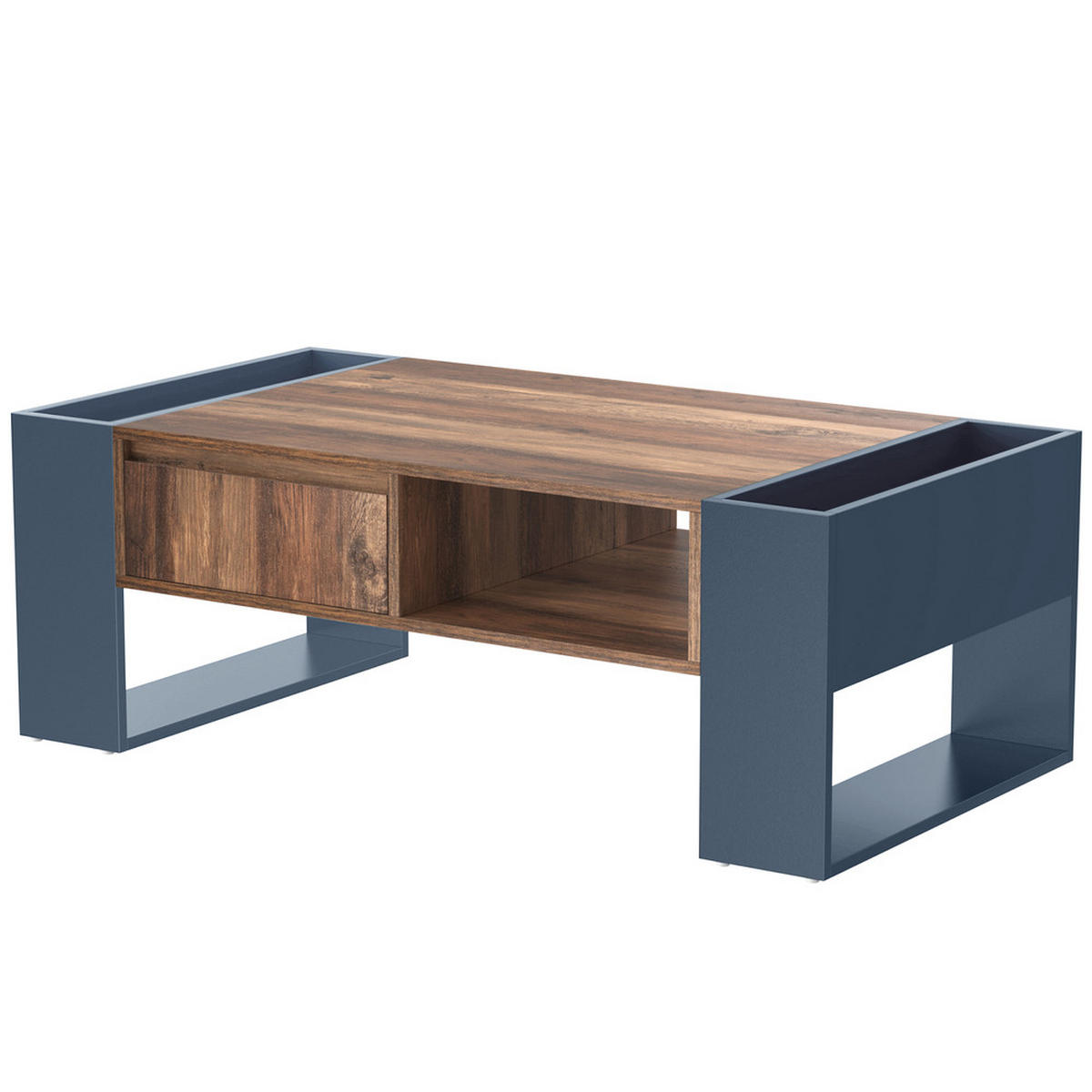 COUCHTISCH Holzmaserung mit Schublade & doppelseitigem Stauraum Anthrazit - Grau, Holz (96/70/14.5cm) - FLIEKS