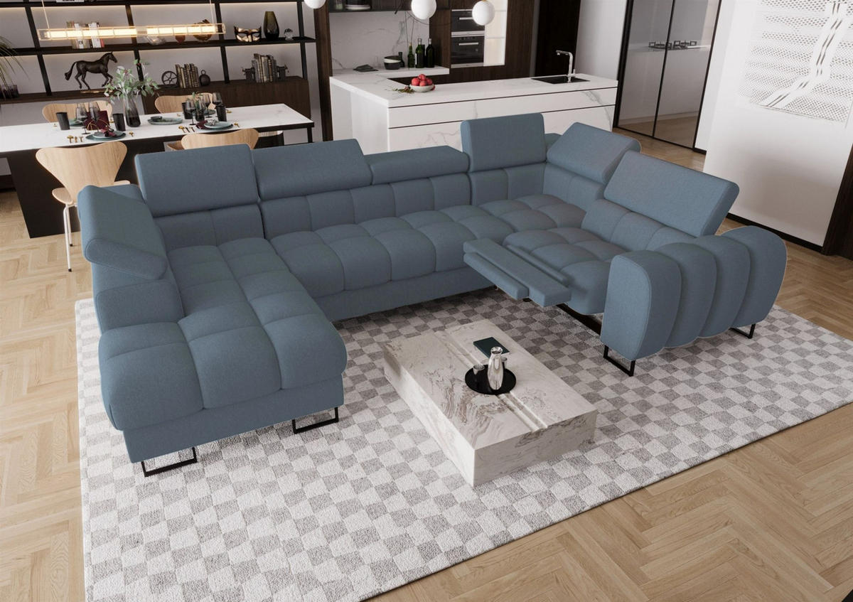 WOHNLANDSCHAFT Bastien Relax - Blau, Holzwerkstoff/Textil (198/95/350cm) - Fun Möbel