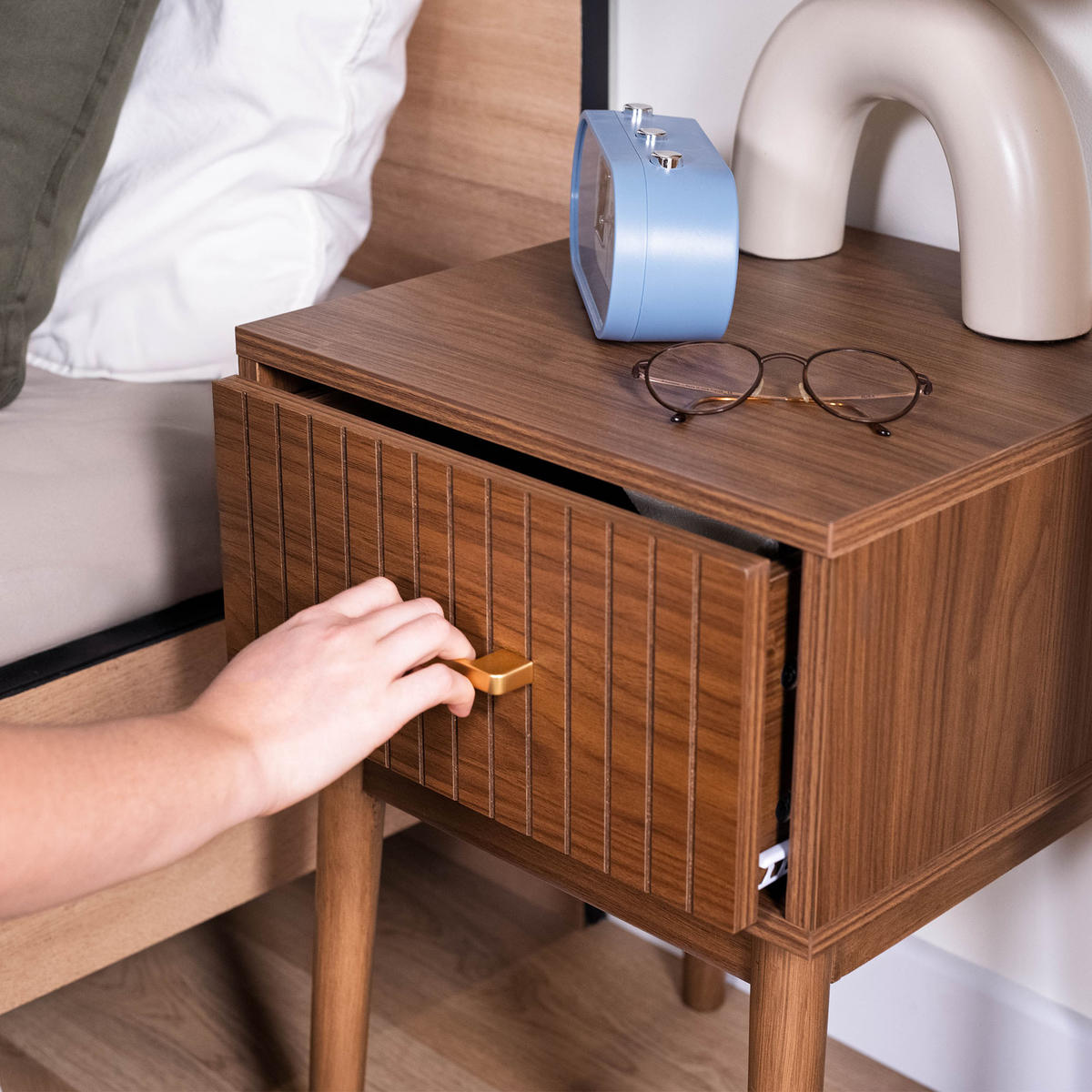 NACHTTISCH 2er-Set Milo aus Walnussholz Retro - Braun, Holz (38/55/38cm) - Sicaan