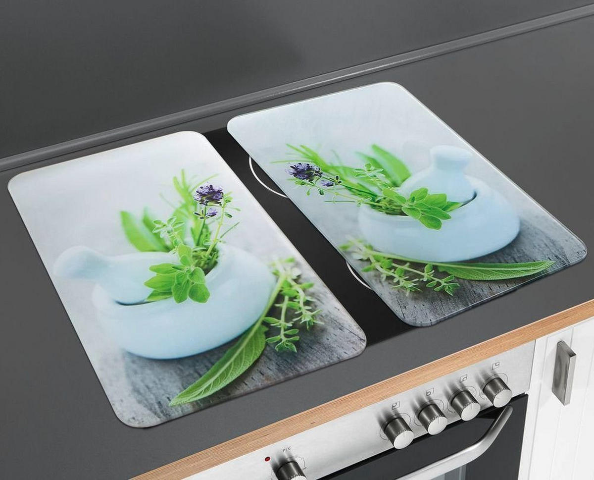 GLASPLATTEN für Herd — 2 Stück Herb Garden 52/30/0,5 cm - Multicolor, Glas (30/0.5/52cm) - Wenko